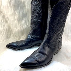 Nocona Vintage Black Leather Pointed Toe Cowgirl Boots